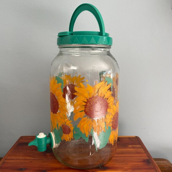 Vintage Sunflowers Iced Tea Glass Pitcher Jar Sun Tea Lid & Spout 1 Gallon - Picture 13 of 13